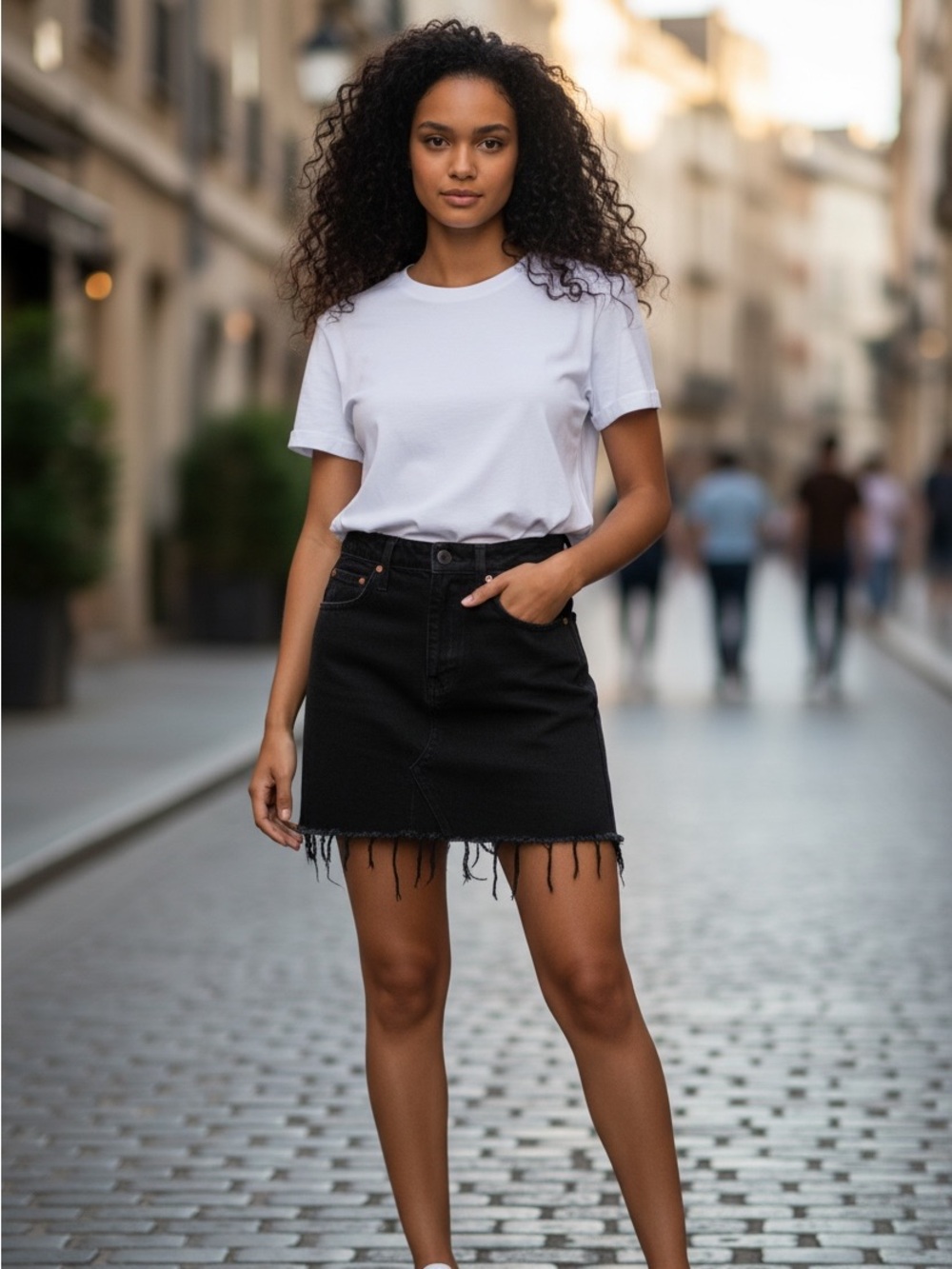 CELLO women's Black Denim Frayed Hem Mini Skirt size xs